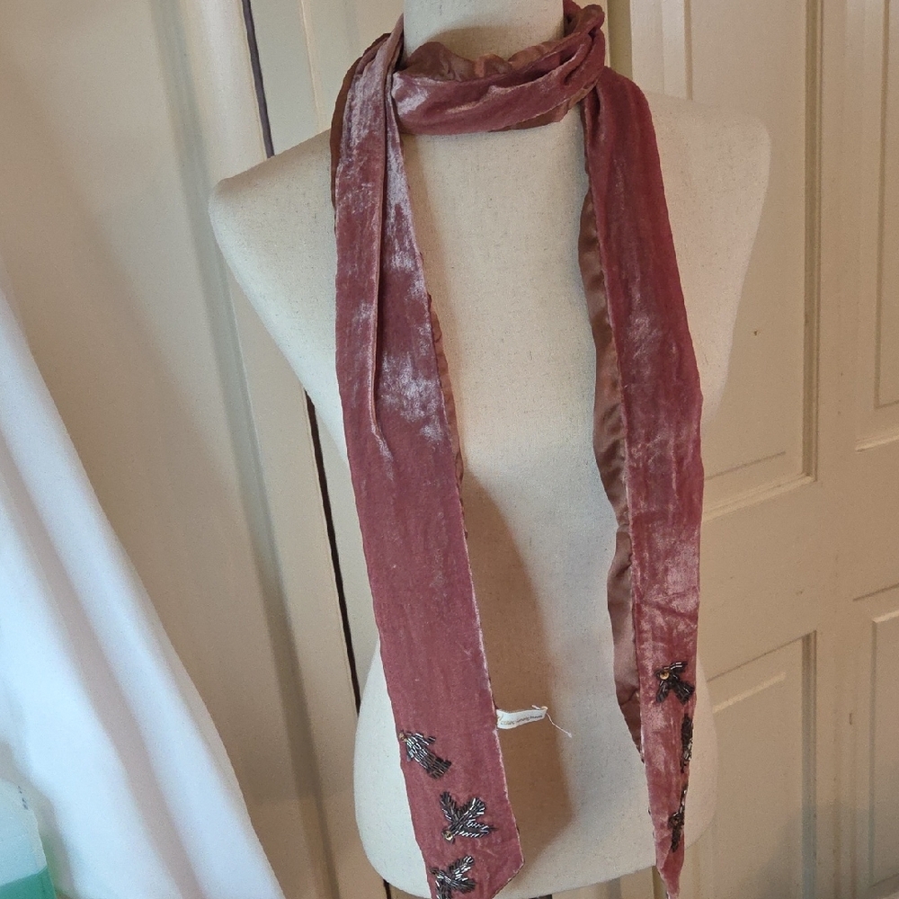 Velvet Embellished Scarf in Pink CollectionEighteen Vintage Style 73"